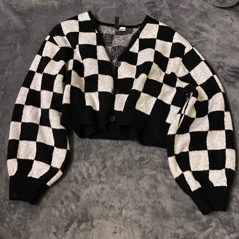 Cropped oversized HM checkered cardigan